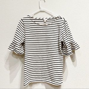 JCrew Striped Bell Ruffle Sleeve Top